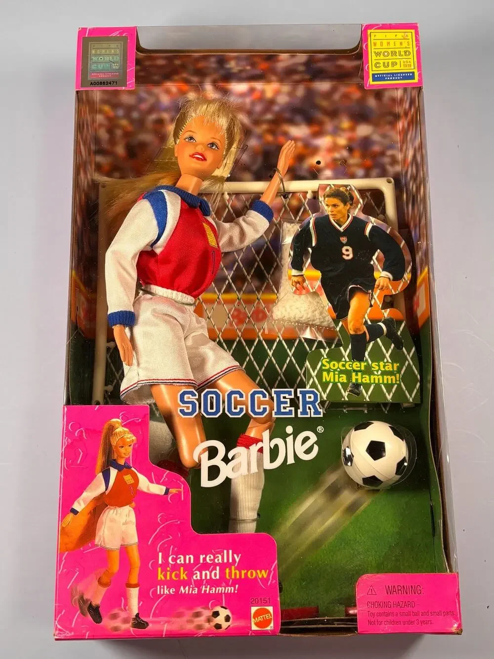 Vintage Soccer Barbie USA Women's World Cup Mia Hamm 1998 New Mattel 20151